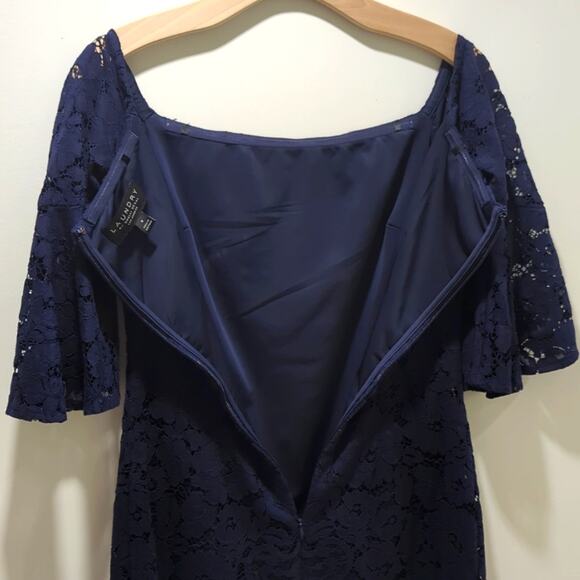 Laundry by Shelli Segal Lace Cocktail Dress Ink Blot Off the Shoulder Wmns Sz 6 - Picture 7 of 8